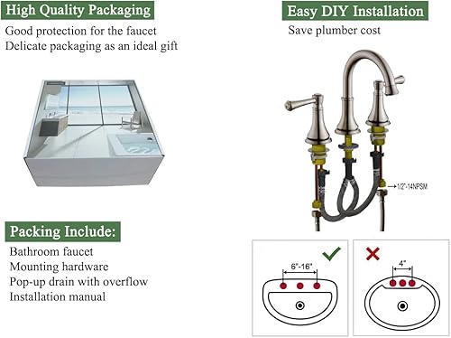 Miniatura 5 de TAF830Y-BN TAF830Y-BN - Grifo de lavabo de baño de 2 manijas de 8 pulgadas, níquel cepillado con drenaje emergente, moderno de arco alto, grifo de