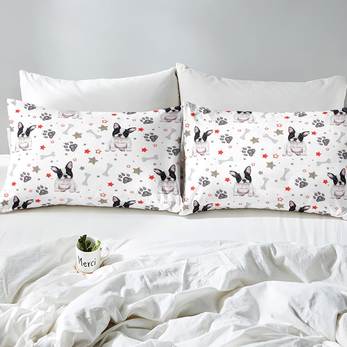 Juego de ropa de cama de Bulldog Francés, Juego de ropa de cama de perro lindo, Funda de edredón de animales 3D para niños y niñas, amantes de los perros, Funda de colcha de perro mascota, Ropa de