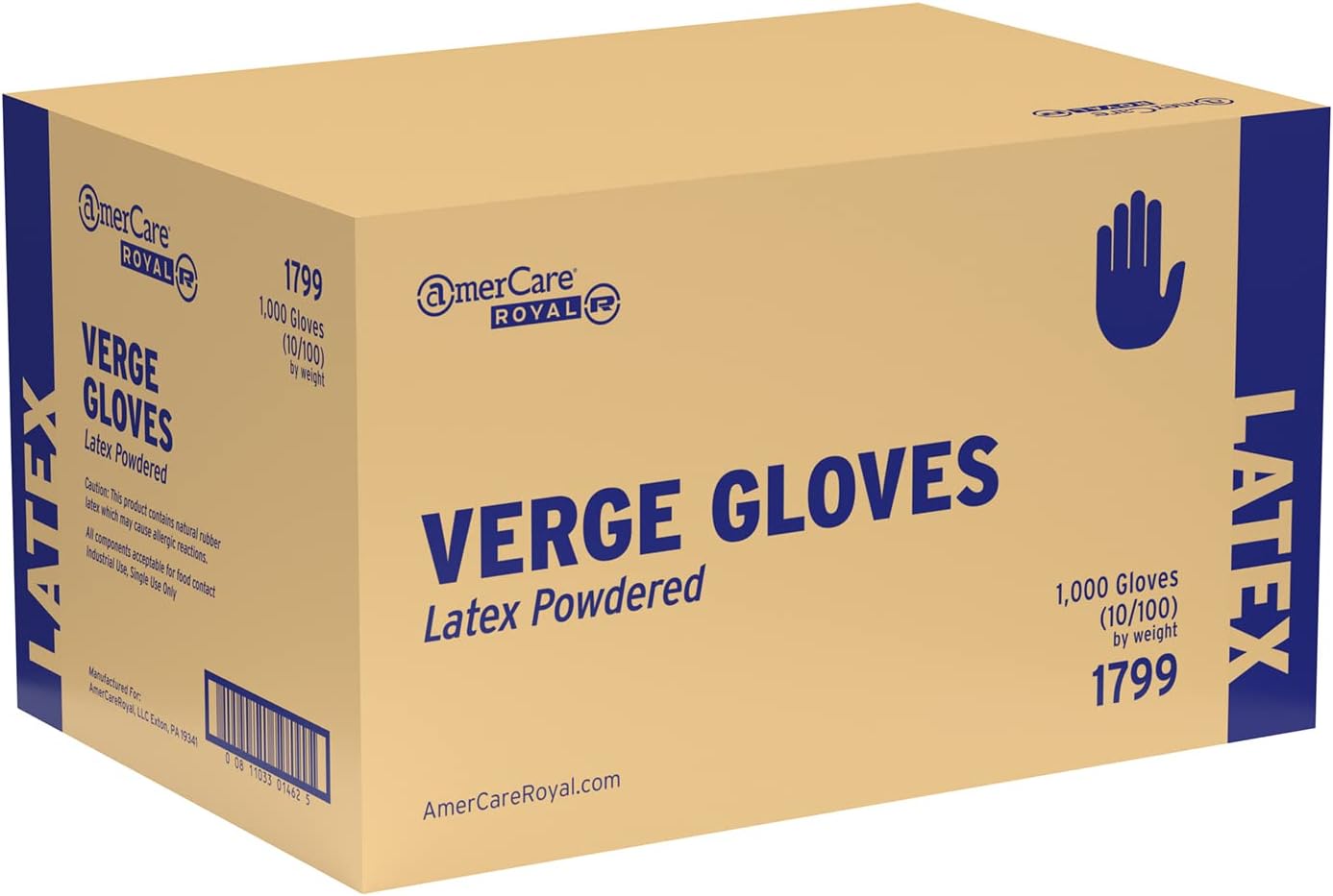 AmerCare Verge Lightly Powdered General Purpose Latex Gloves for Cleaning and Foodservice, Extra Large, Case of 1000