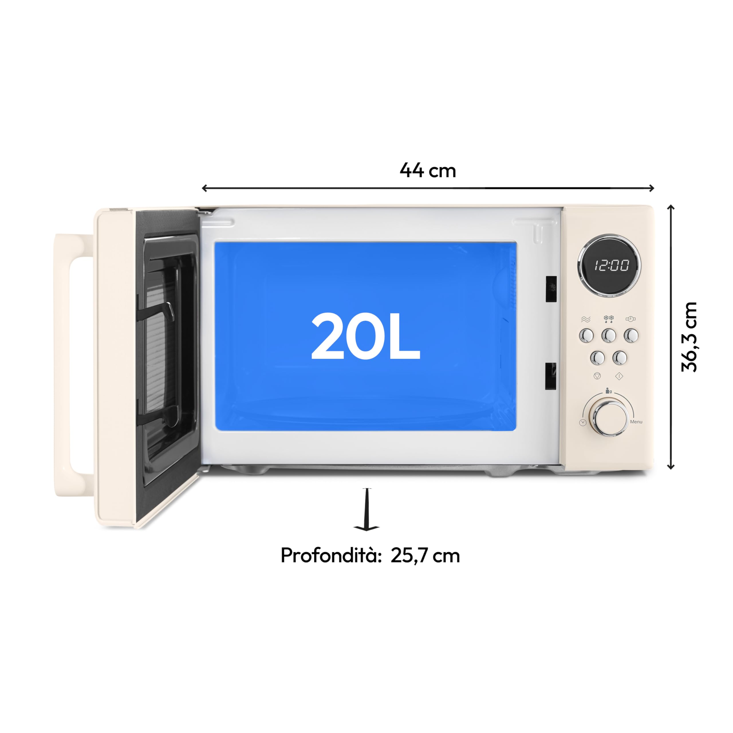 MEDION retro microonde (20 litri, circa 800 watt, 5 impostazioni microonde, 8 programmi automatici, display digitale, funzione scongelamento, compatto, MD15000) beige