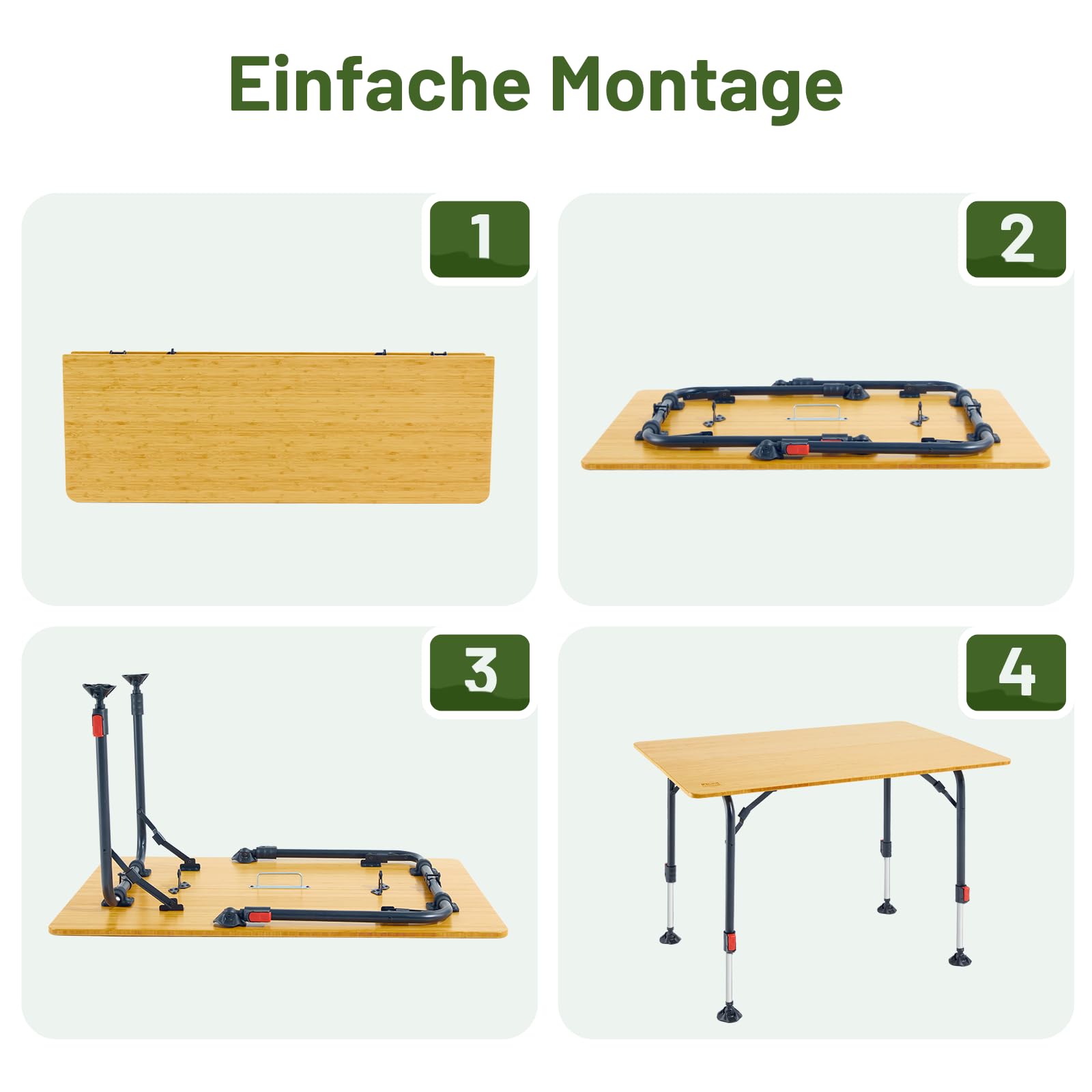 TIMBER RIDGE Campingtisch Klappbar Bambus Klapptisch Höhenverstellbar 53-70cm Aluminiumrahmen Gartentisch mit Tragetasche 100x70 cm für Garten Picknick Balkon Wohnmobil