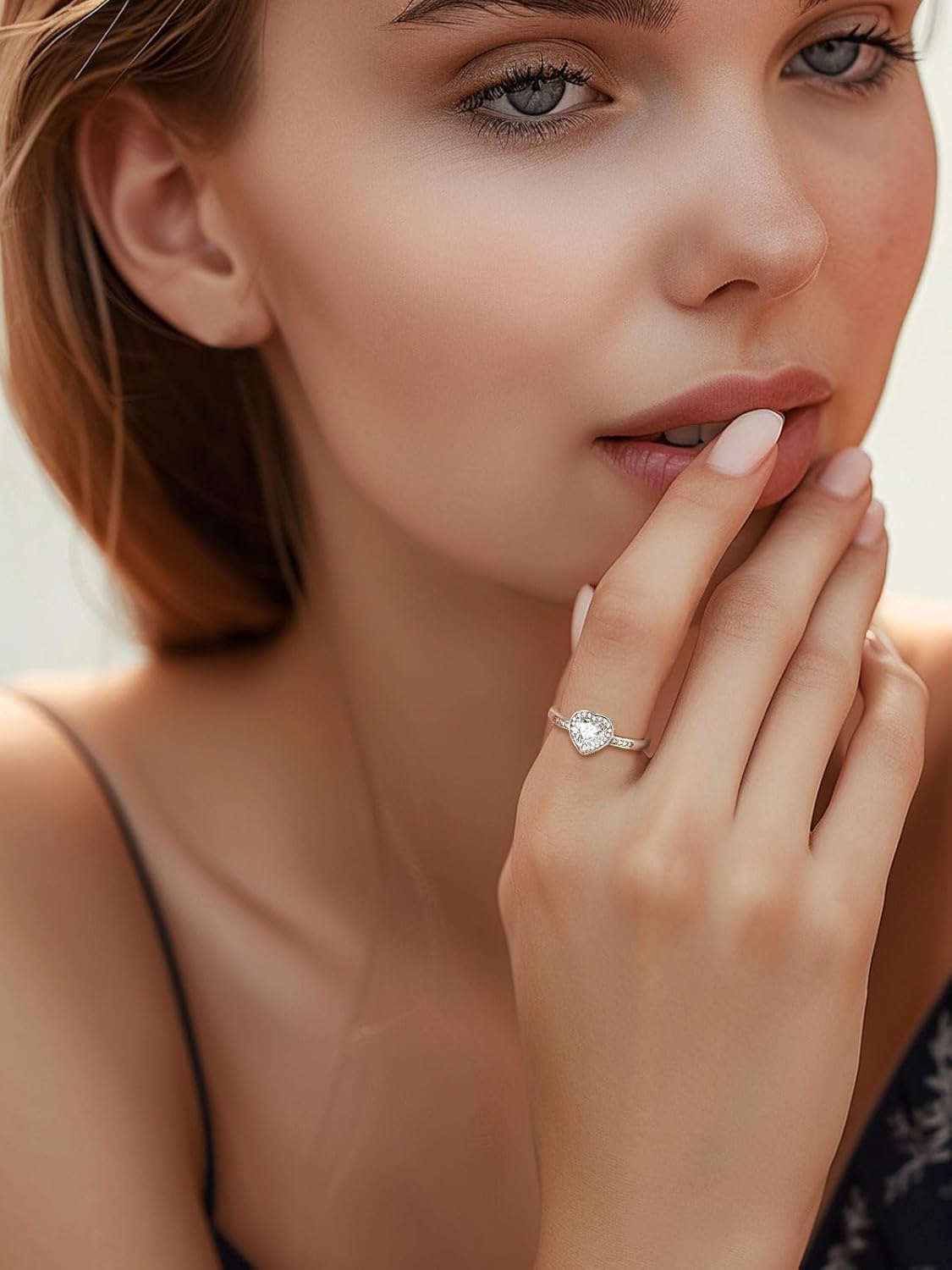 FindChic 925 Sterling Silver Simple Band/Solitaire Rings for Women Girls Cubic Zirconia Engagement Wedding Rings Size 4 to 12 Heart/Square/Round Gemstone, with Gift Box