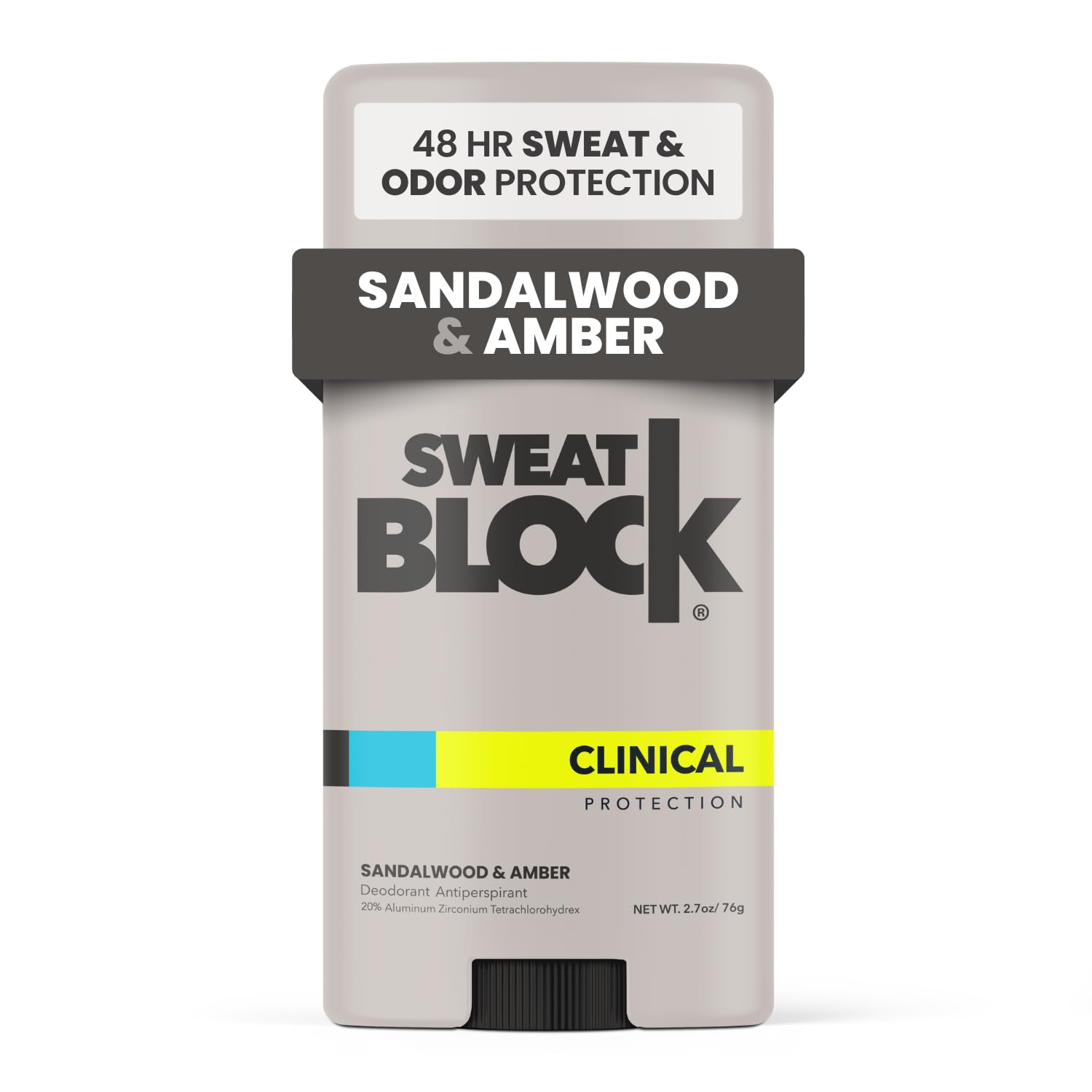 SweatBlock Clinical Strength Deodorant Antiperspirant for Men and Women Sandalwood & Amber Scent 48 Hour Protection Against Sweat and Odor Designed
