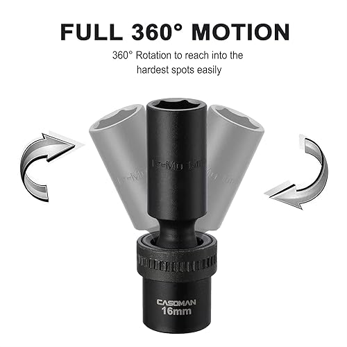 Miniatura 4 de CASOMAN Juego de llaves de impacto universal poco profundas de 14 pulgadas, SAE, juego de 6 piezas, 14 a 916 pulgadas, 6 puntos, Cr-Mo, enchufe
