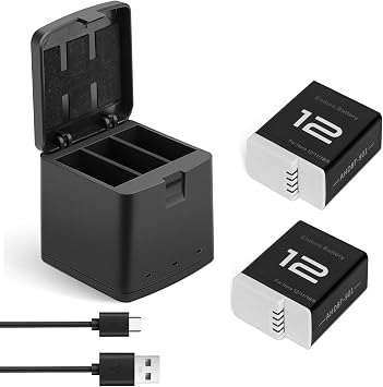 1800mAh Battery Kit for GoPro Hero 12, 2-Pack Replacement Batteries + Triple Charge Case with Type-C Charging Cord Compatible with GoPro Hero 12/11/10/9 Black Camera 1