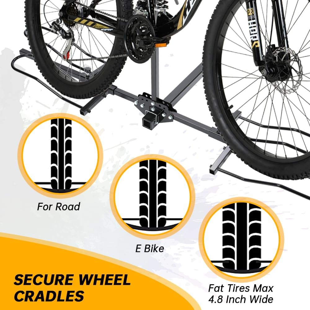ECOTRIC Hitch Bike Rack, 2-Bike 160 lbs Capacity Ebike Rack, Fat Tire and Electric Bike, 2-inch Receiver Folding Bicycle Car Racks for Standard
