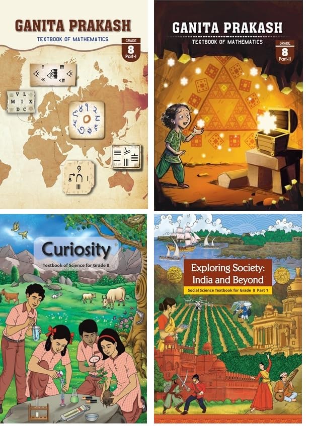 Image of NCERT Class 8 Textbook For Hindi, Sanskrit, English, Mathematics, Science & Social Science (Malhar. Deepakam, Poorvi, Ganita Prakash Part- I & II, ... (Set Of 6 Books) 2025-2026 Edition