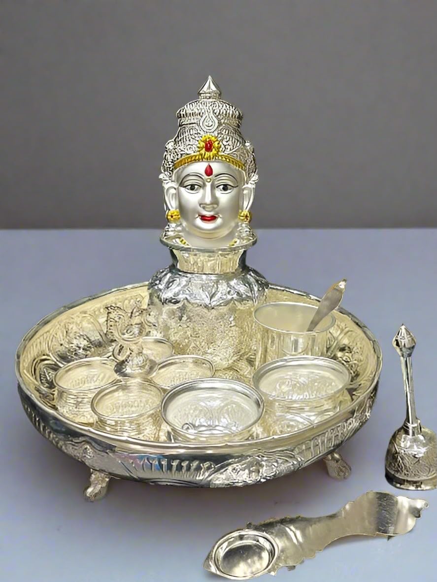 Kit Pooja Thali argent allemand antiternissement pour rituel Vara Lakshmi