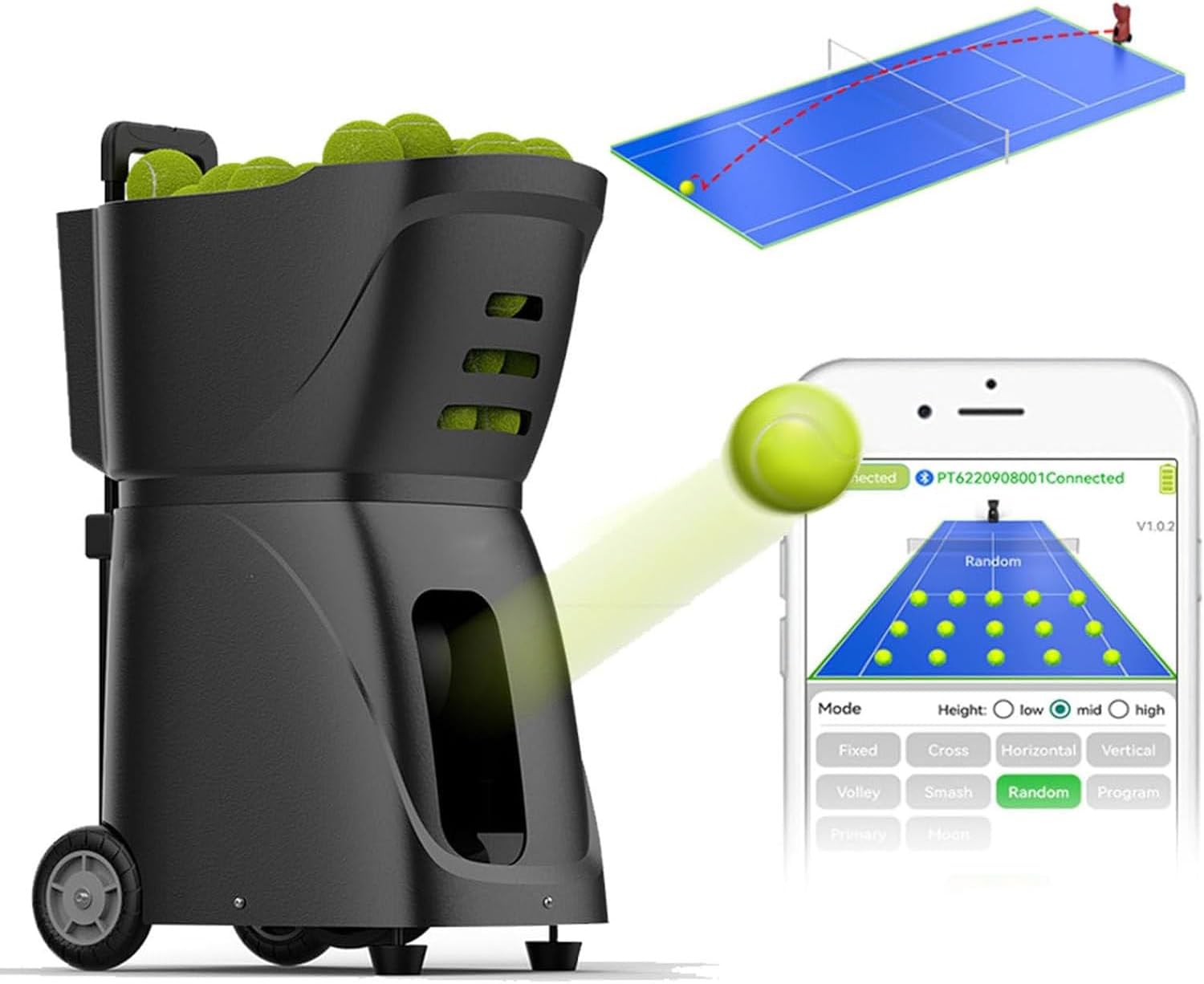 High-Speed Tennis Ball Machine,Professional and Beginner,Friendly Tennis Training Machine with Smart App Control,6 Hours of Battery Life for Effective Tennis/Tennis Training Sessions,110V