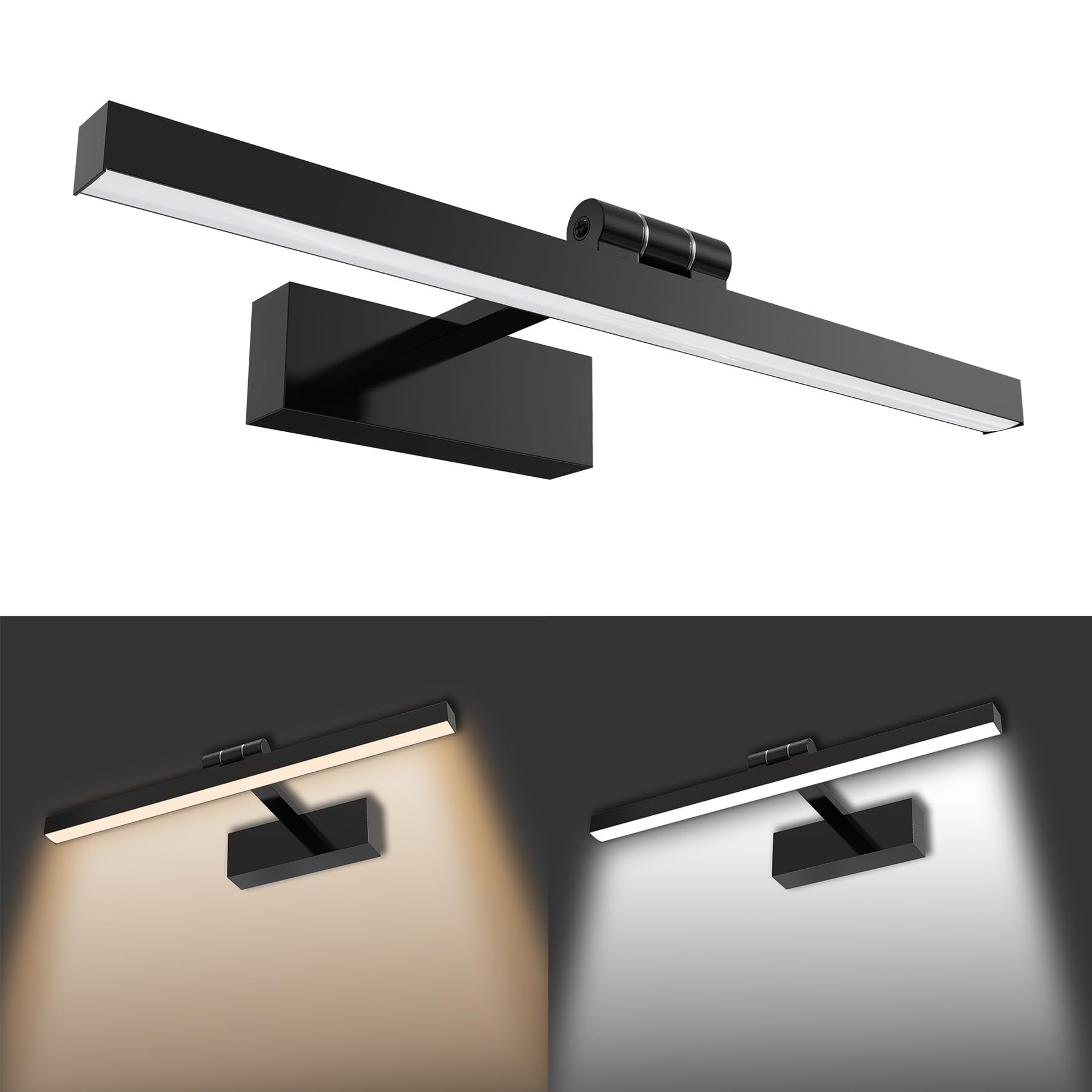 UISEBRT LED Spiegellampe Badezimmer, Leuchtstoffröhre 180° Verstellbar, Schwarz Badezimmer Lampe Modern IP44 Schrankleuchte für Wandbeleuchtung und Spiegel Beleuchtung, Typ A