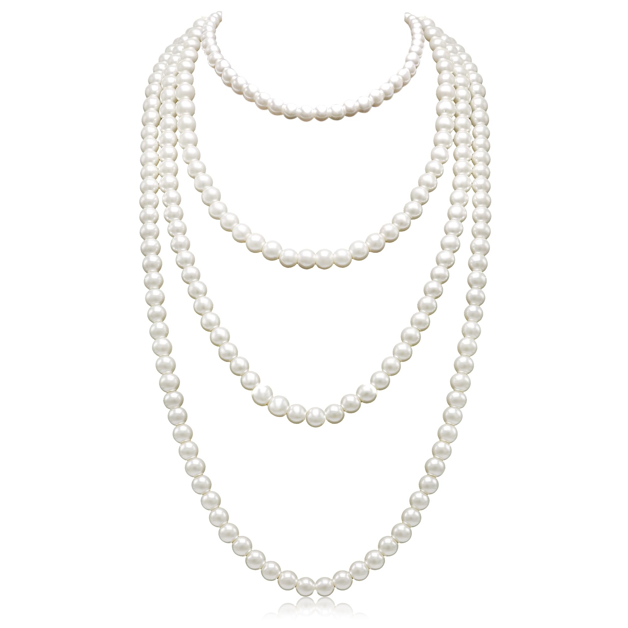 Long Pearl Necklaces for Women Cream White Faux Pearl Strand Layered Necklace Costume Jewelry