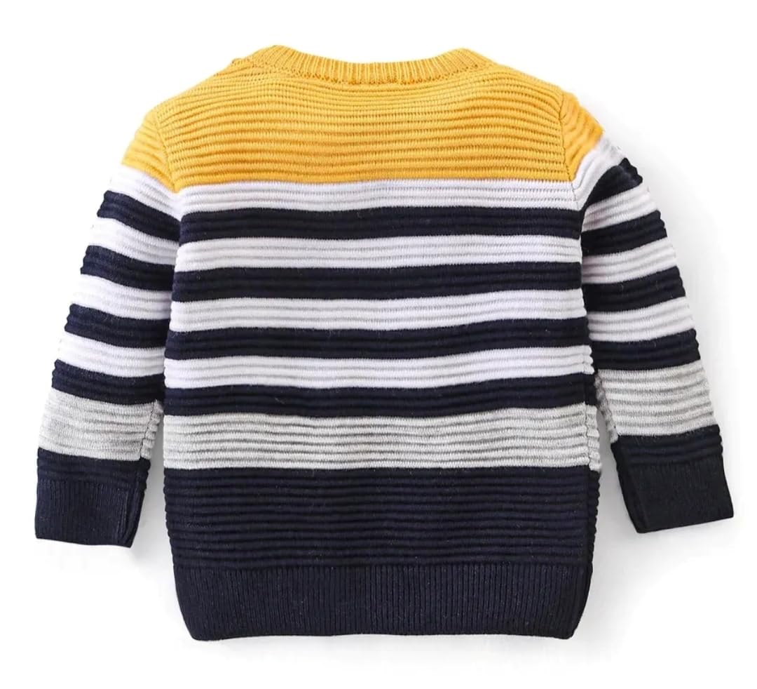 GTWO Trendy Round Neck Striped Black Colour Regular Fit Full Sleeve Pullover Sweater for Kids Toddler Boys & Girls (Pack of 1) (in, Age, 5 Years, 6 Years, Regular, Yellow) - Image 2 thumbnail