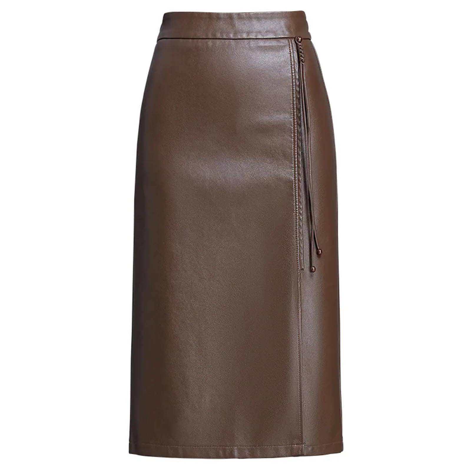 Falda de cuero para mujer, falda de piel sintética de invierno de cintura alta, falda recta, falda midi casual