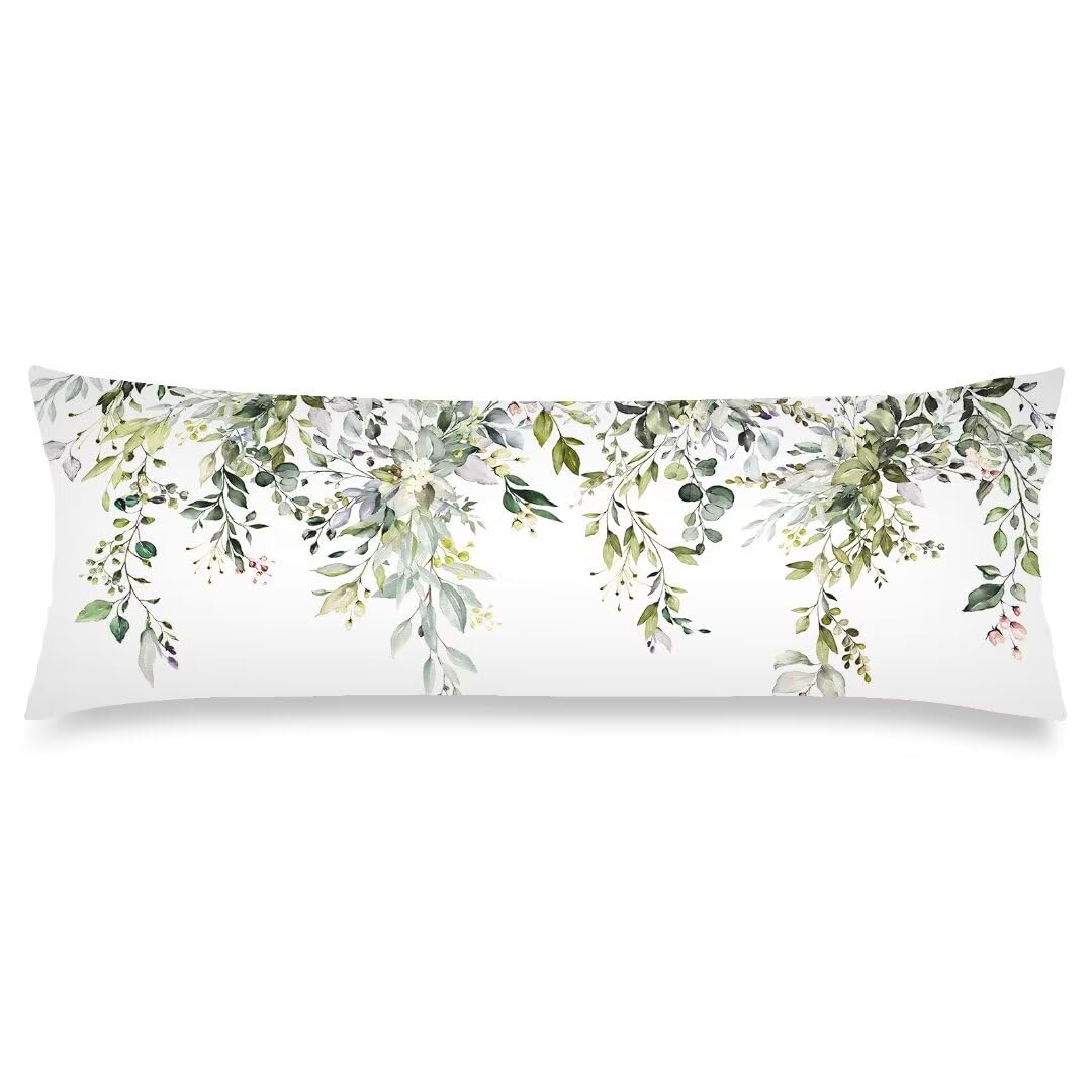 Floral Spring Body Pillow Cover Vintage Wild Flowers Decor Leaves Sage Green Cushion Long Pillowcase with Zipper Farmhouse Wildflower Plant Decorative
