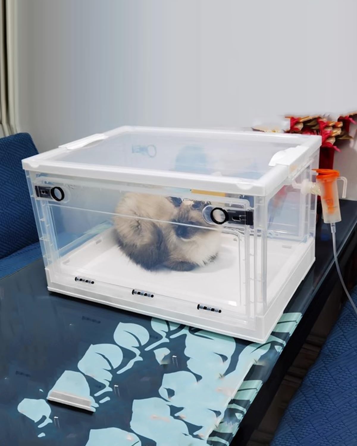 Transparent Incubator for Puppies, PET Atomization Brooder Nursery with Wheels, Cat Hamsters Kitten Home Cough Oxygen Therapy Whelping Box(Medium)