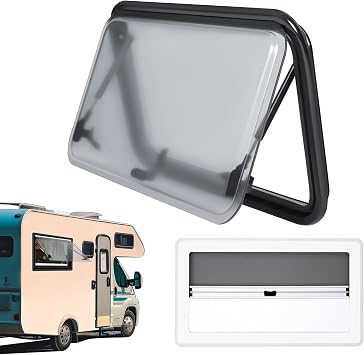 JINPRDAMZ Caravan Side Window, Motorhome Showcase, Camper Motorhome Window, Push Up, Hinged Window with Blackout Glass and Insect Protection for Caravans, 700 x 400 mm, Black