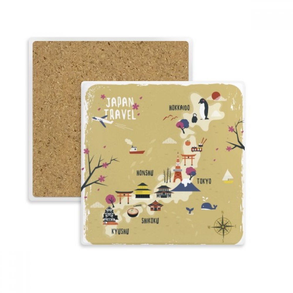 Coaster Tasse absorbant multicolor motif carte japonaise et porte traditionnelle en pierre