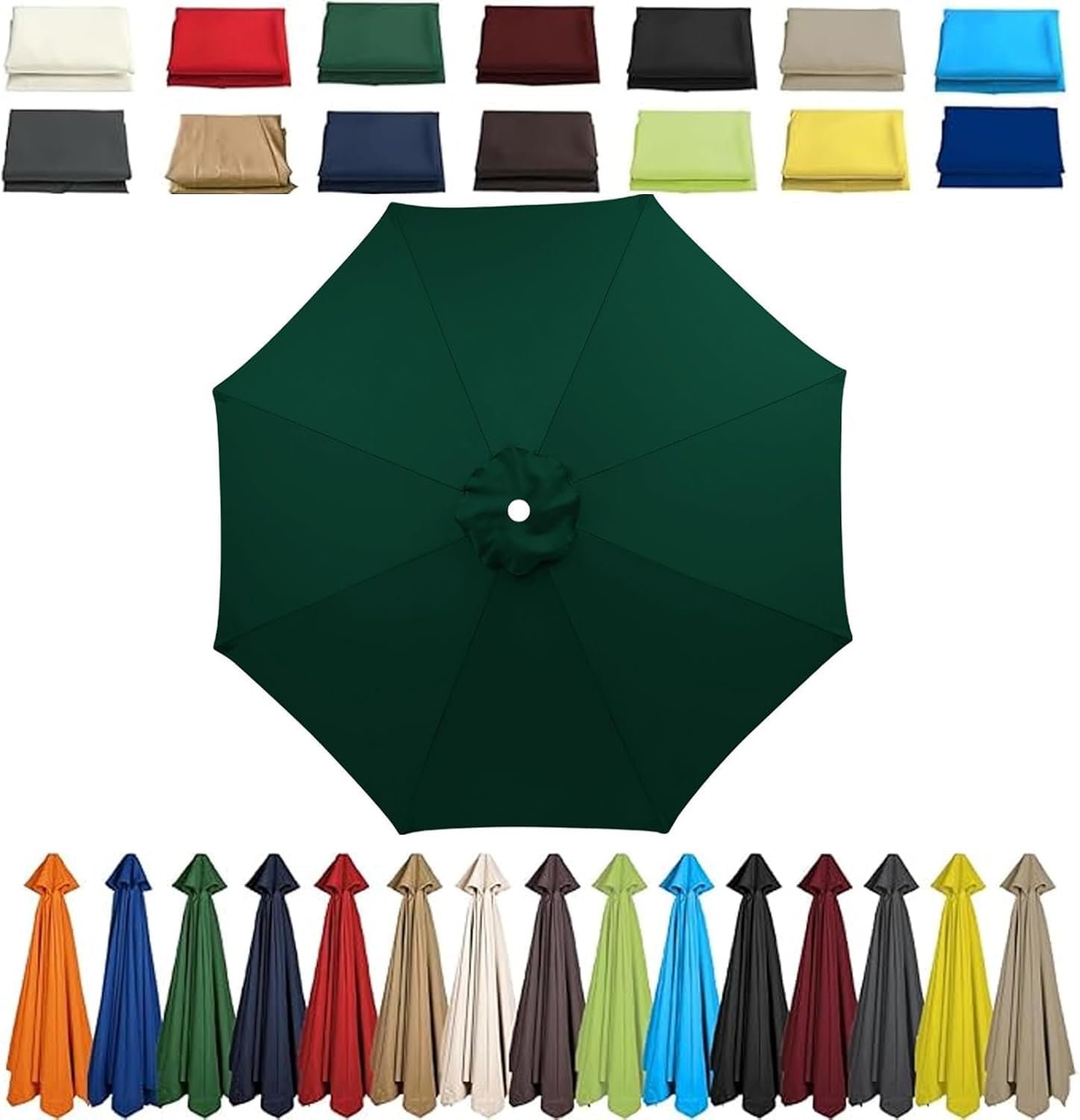 Waterproof Garden Parasol Umbrella 4m/3.5m/3.0m/2.7m/2.5m/2.3m/2m - Patio Outdoor Sun Shade Canopy For Beach, Pool, Lawn, Backyard & Deck - 6/8 Arms Dark Green 6ribs:2.3M/7.5ft