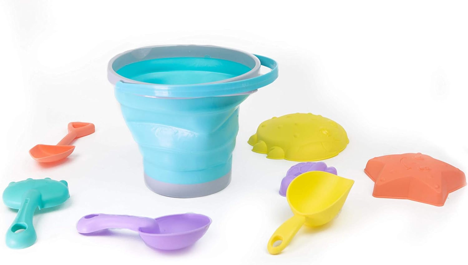 Dejaroo - Beach Toys, Sand Box Toys for Kids Outdoor, Set of Sand Toys with Silicone Collapsible Bucket, Kids Watering Can, Shovels, & A Variety of Molds, Includes Storage Pouch, 9-Piece Set