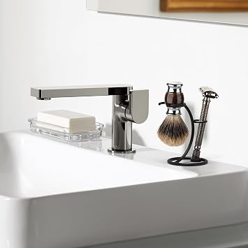 Linkidea Razor and Shaving Brush Stand, Stainless Steel Holder for Shower & Bathroom, Compatible with Merkur 34C, Henson AL13, Gillette Labs, Safety Razors (Chrome/Black)
