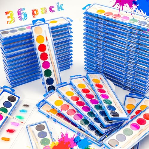 Museluxe WATERCOLOR PAINT-36 Pack Watercolor Paint Set For Kids - 8 Washable,Bright Colors With Paintbrush Watercolor Paint Bulk For Kids Party Favors,Classrooms Supplies,Art Lessons cover