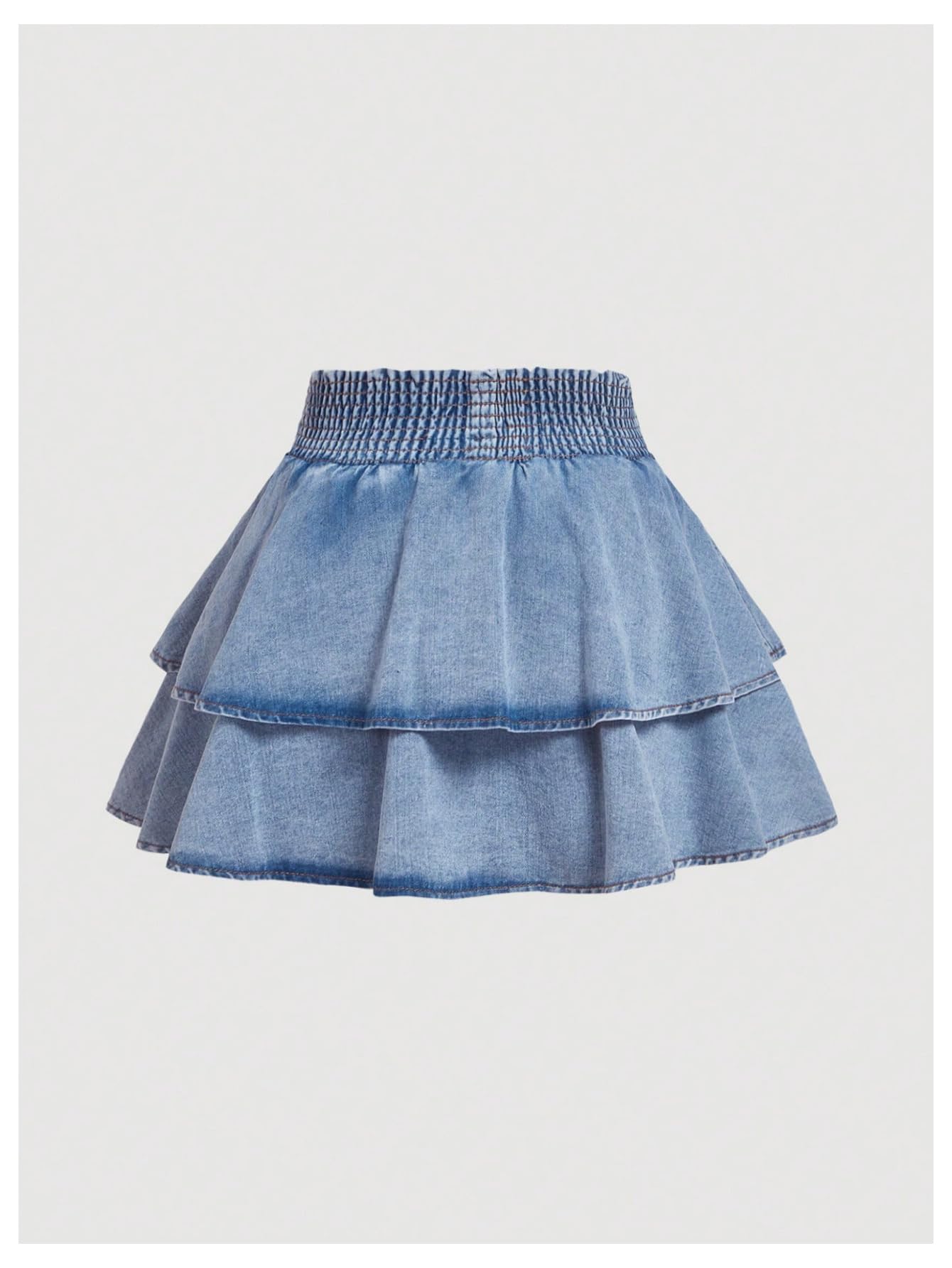 WDIRARA Women's Plus Size Bow Mini Denim Skirt Layered Ruffle Elastic Waist A Line Jean Skirts: XX-Large Plus Light Wash
