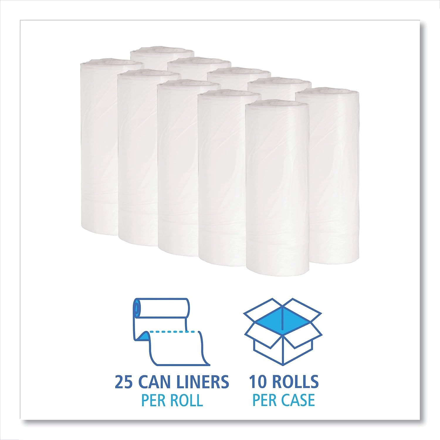 Boardwalk 2423EXH Waste Can Liners, 8-10gal, 24 x 23.4mil, White, 25 Bags/Roll, 20 Rolls/CT