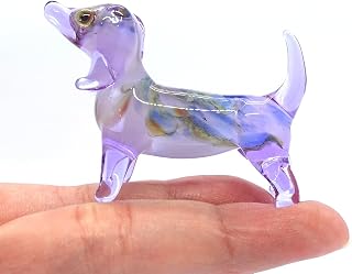 Dachshund Tiny Hand Blown Color Glass Art Figurines Animals Collectible Gift Home Décor (Marble Blue Purple)