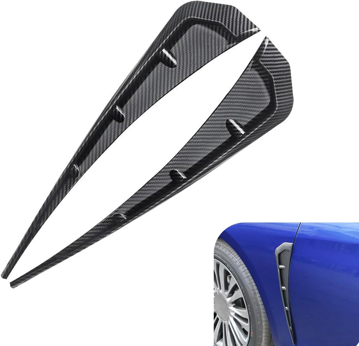2 PCS Car Fender Side Vents, 3.54" x 16.14" PVC Side Wing Vent, Carbon Fiber Air Flow Intake Hole Spoiler, Universal Car Exterior Accessories (Carbon Fiber Black)