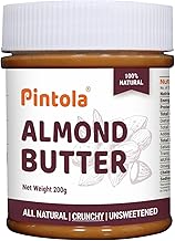 Pintola Almond Butter Crunchy 200g All Natural Unsalted Butter, Healthy Almond Butter Unsweetened for Bread Spreads, Vegan