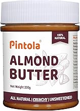 Pintola Almond Butter Crunchy 200g - All Natural Unsalted Butter, Healthy Almond Butter Unsweetened for Bread Spreads, Vegan Almond Butter