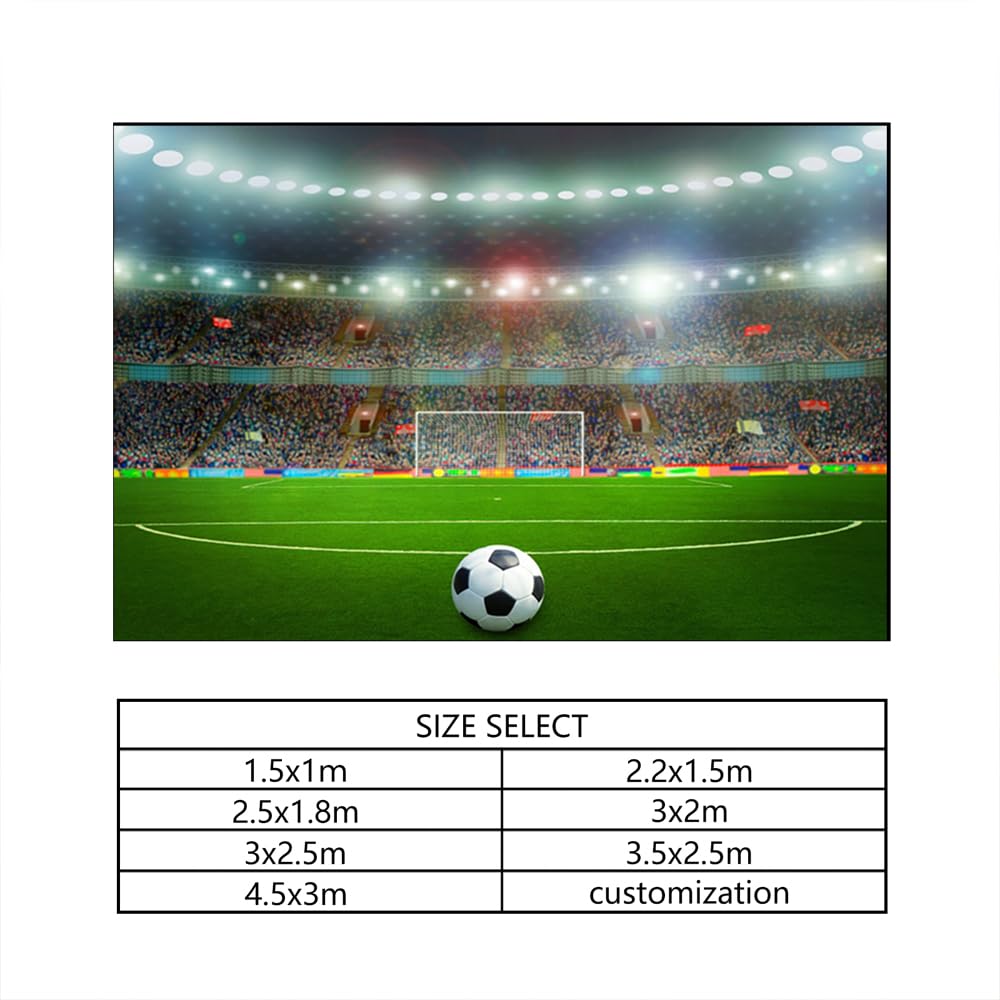 YongFoto 2,2x1,5m Vinile Sfondo Fotografico Campo da calcio Luci dello stadio sportivo Green Grass Interior Fondale Foto Festa Bambini Boby Nozze Adulto Partito Studio Fotografico Puntelli