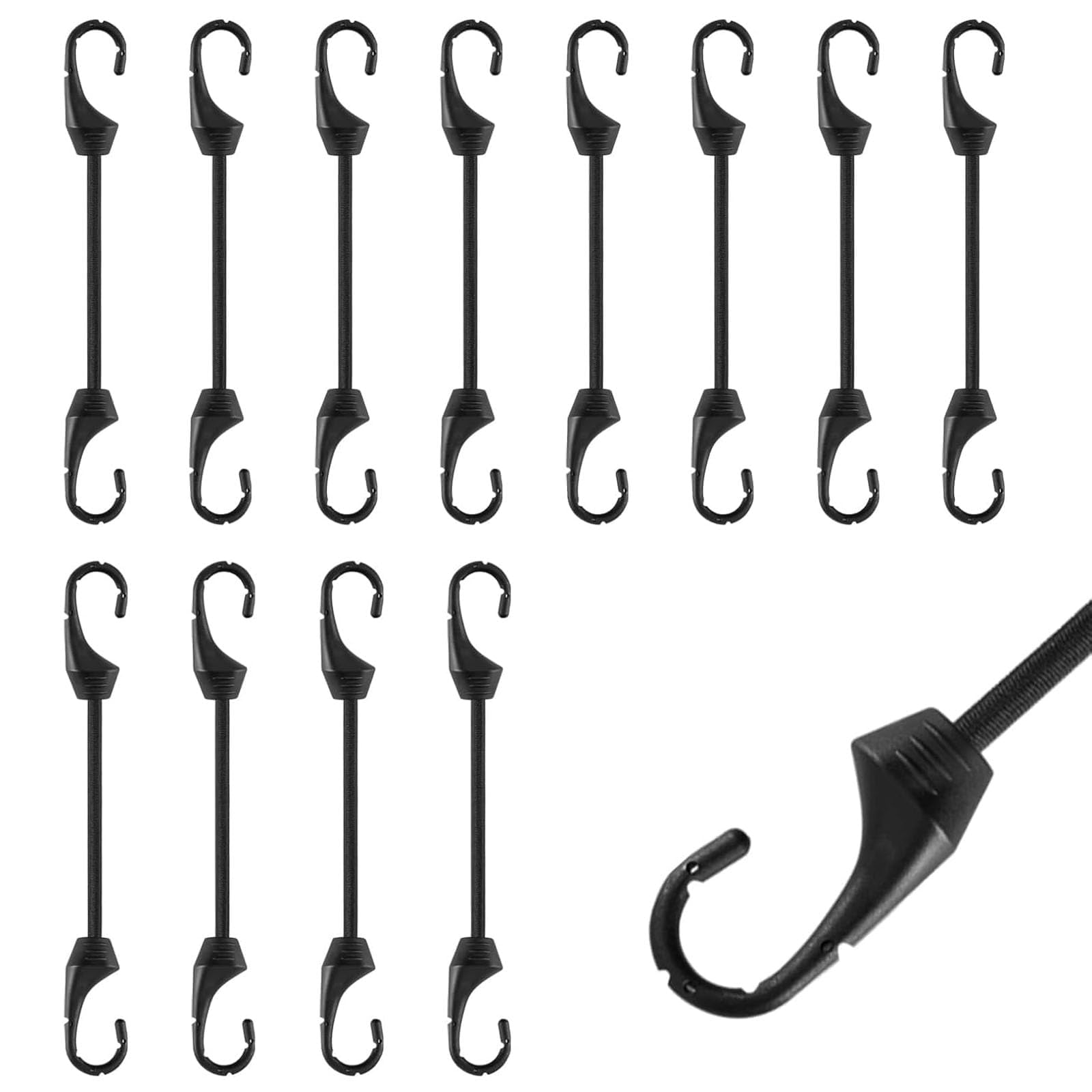 12-Piece Short Bungee Cords with Hooks, Bungee Cords with Hooks 4 Inch, Small Bungee Straps for Tents, Bike Luggage Securing and Daily Home Storage