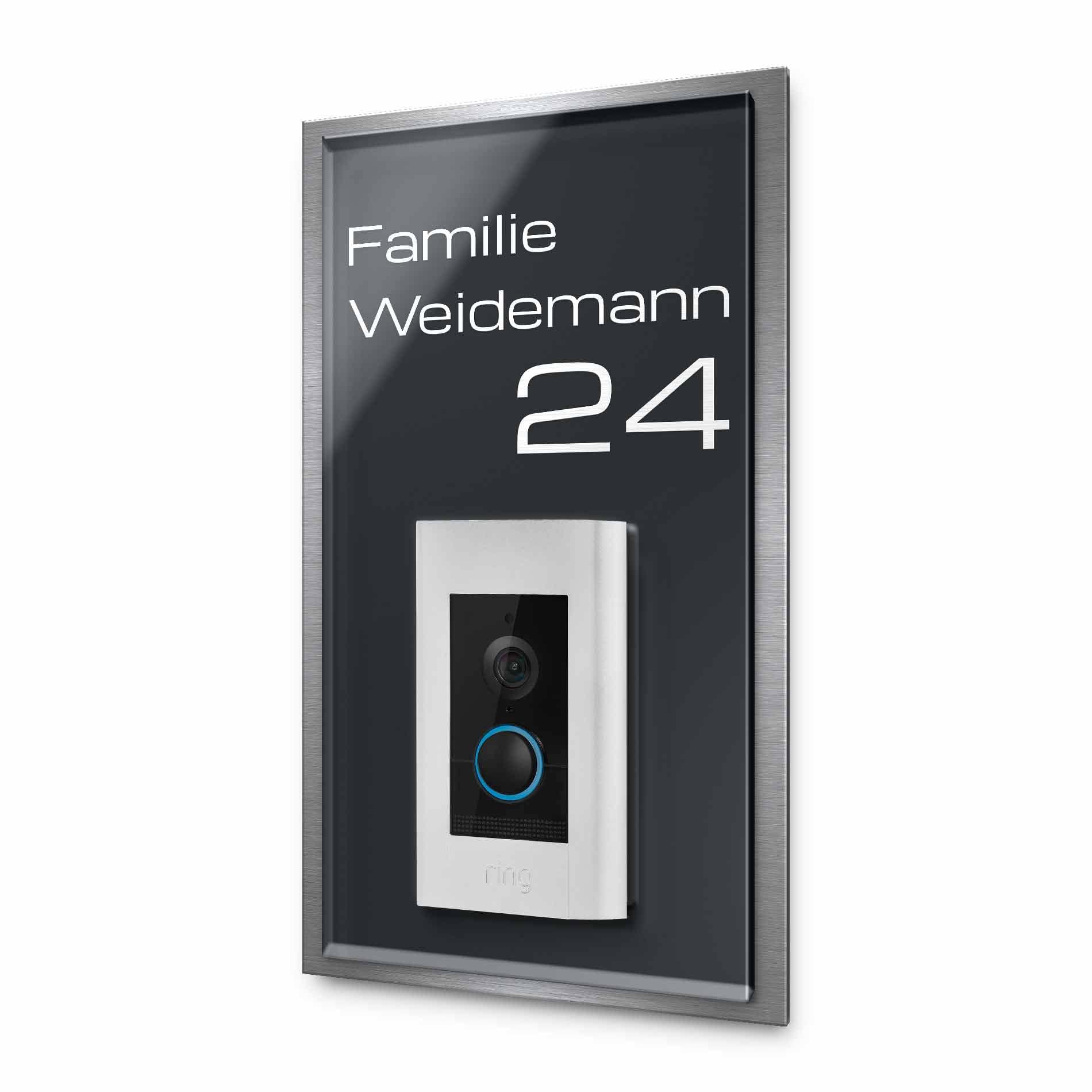 Elegantes Klingelschild aus Edelstahl & Acrylglas - Kompatibel mit allen Funkklingel Modellen - Individuell anpassbare Klingelplatte für Video Doorbells & mehr - einfache Montage
