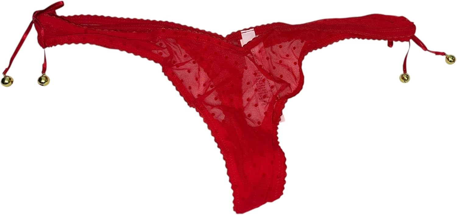 Victoria's Secret Jingle Bells Mesh Thong Panty Color Red New