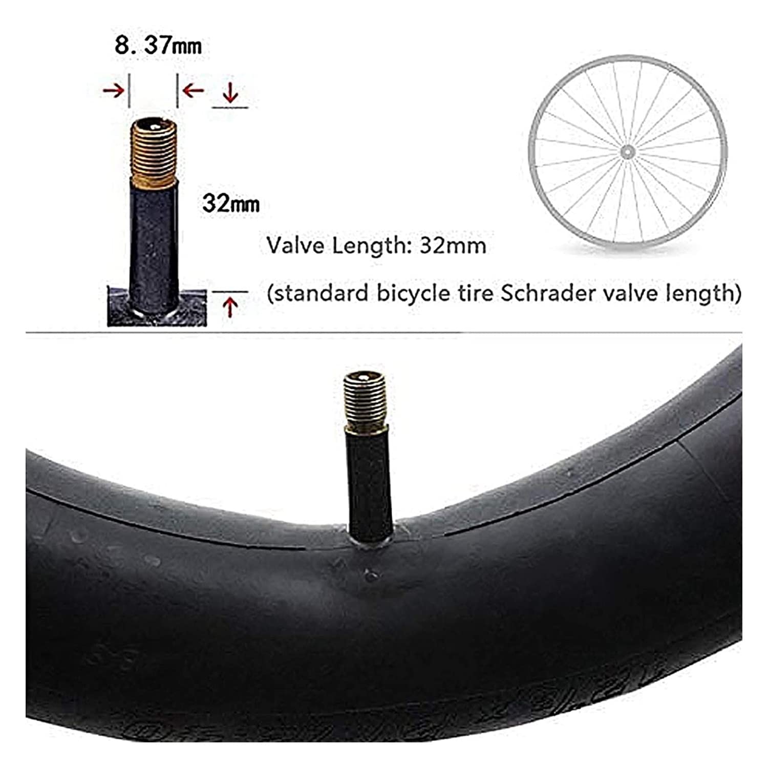 Dętki rowerowe, 2 szt., 16/18/20/24/26 cali, gumowa dętka rowerowa, 32 mm, Schrader (20 x 1,75)