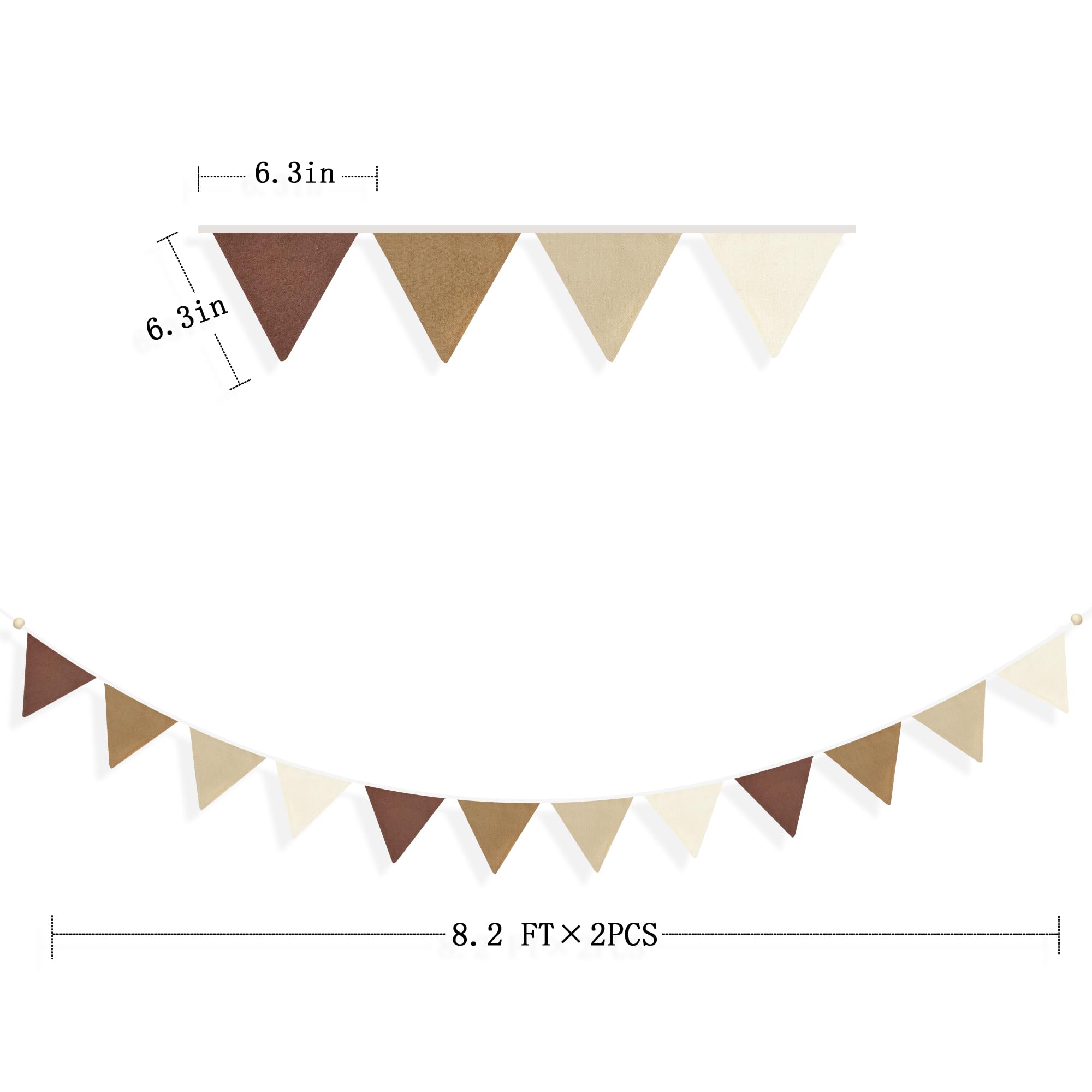 2 Sets von braunen Girlanden mit Farbverlauf, 24 Stück, braune Wimpel, Banner, Flaggen, Boho-Stoff, Dreiecksschlangen für Kinder, Dschungel, Wald, Geburtstag, Babyparty, Teddybär, Party-Dekoration,