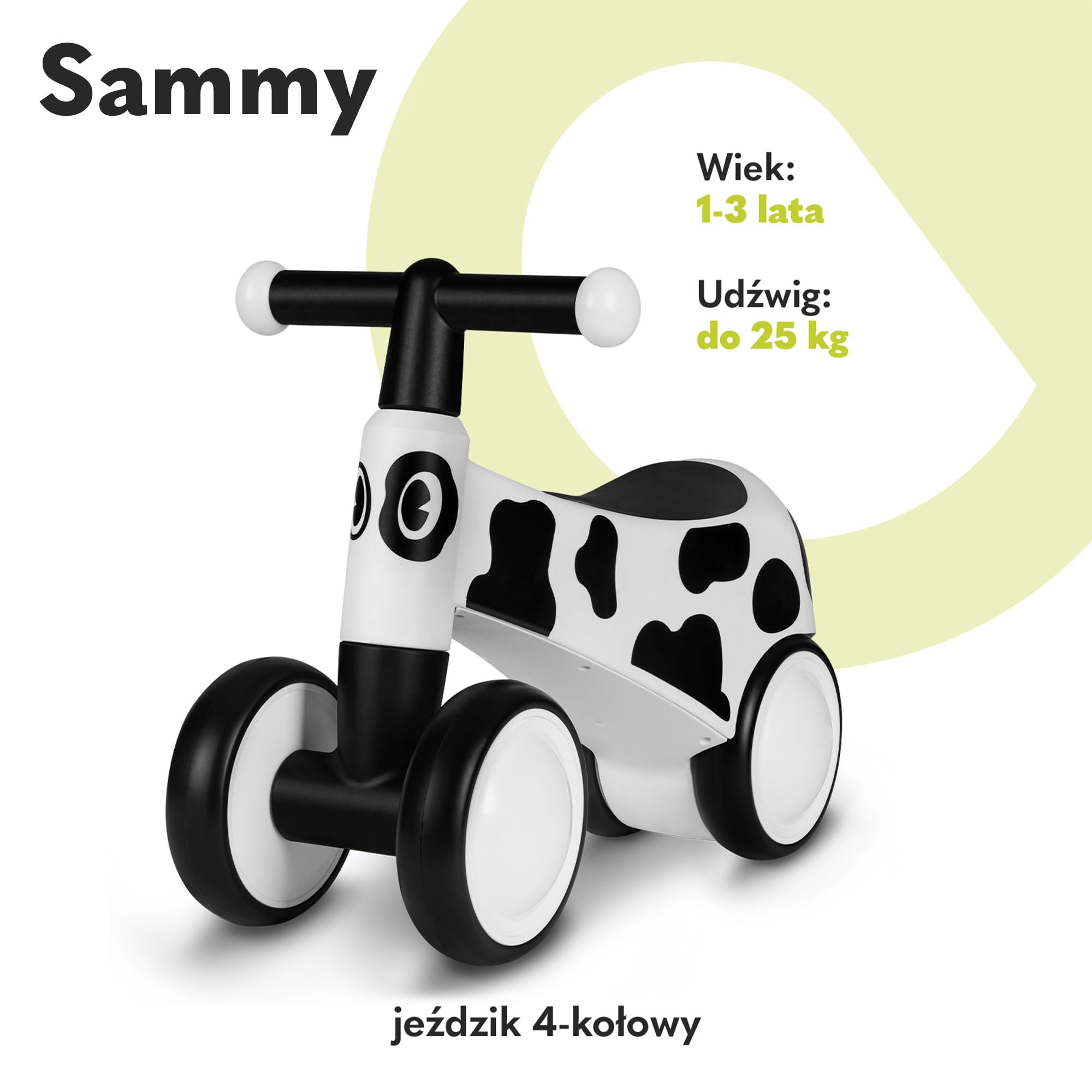 LIONELO SAMMY Jeździk Dziecięcy od 1 do 3 lat, Jeździk 4 Kołowy do 25 kg, Antypoślizgowe Uchwyty z Oświetleniem, 3 Wzory Ergonomiczne Siedzisko, Dla Chłopca i Dziewczynki (Biały)