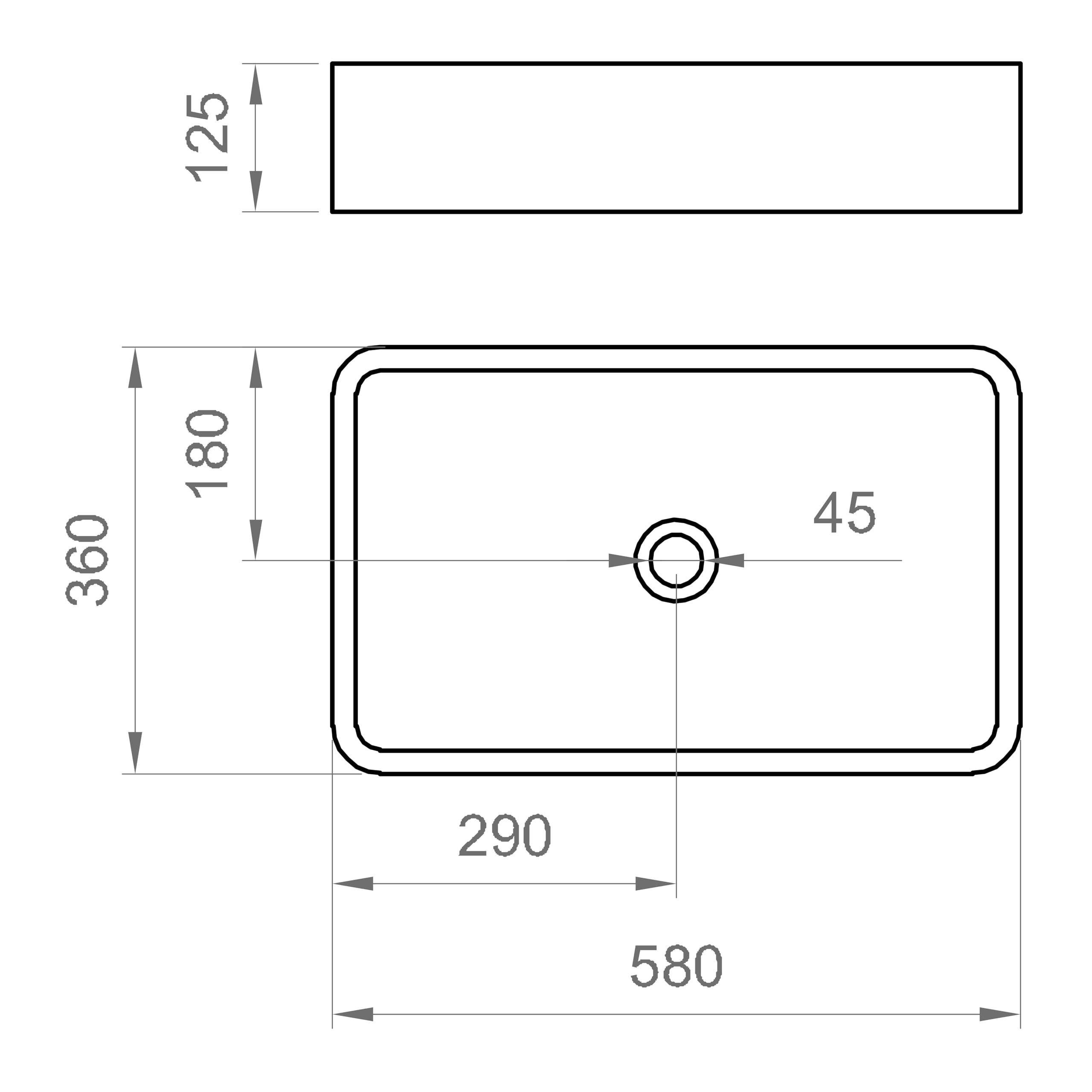 ERCOS Lavabo Rectangular de Cerámica sobre Encimera, Lavabo de Baño Color Blanco Mate, Sin Rebosadero, Dimensiones 580x360 mm