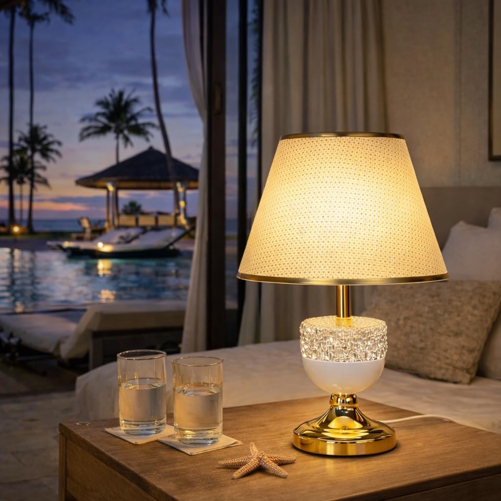 TRIPPING Classic Gold Crystal Table Lamp with Pleated Fabric Shade, E27 Holder Decorative Bedside Light for Bedroom, Living Room, Study Table, Hotel Room, Kids Room, Office Reception Modal 8607-image-24
