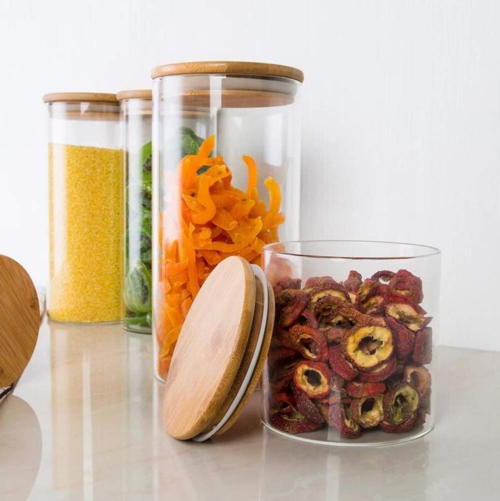 2 recipientes vacíos de vidrio transparente grueso para el hogar, cocina, almacenamiento de alimentos, ollas con tapas de madera herméticas, botellas herméticas para café, granos, té, azúcar, 8