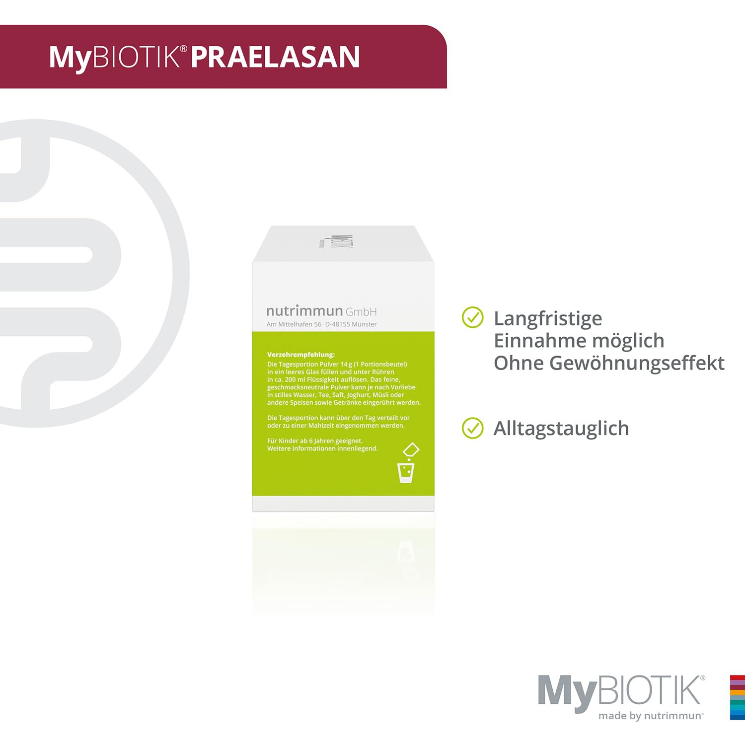 MyBIOTIK®PRAELASAN I made by nutrimmun I Für 30 Tage I Ballaststoffmix aus Flohsamenschalen, resistentem Dextrin, Baobab I Calcium I Vegan I Glutenfrei I Laktosefrei I Laborgeprüft