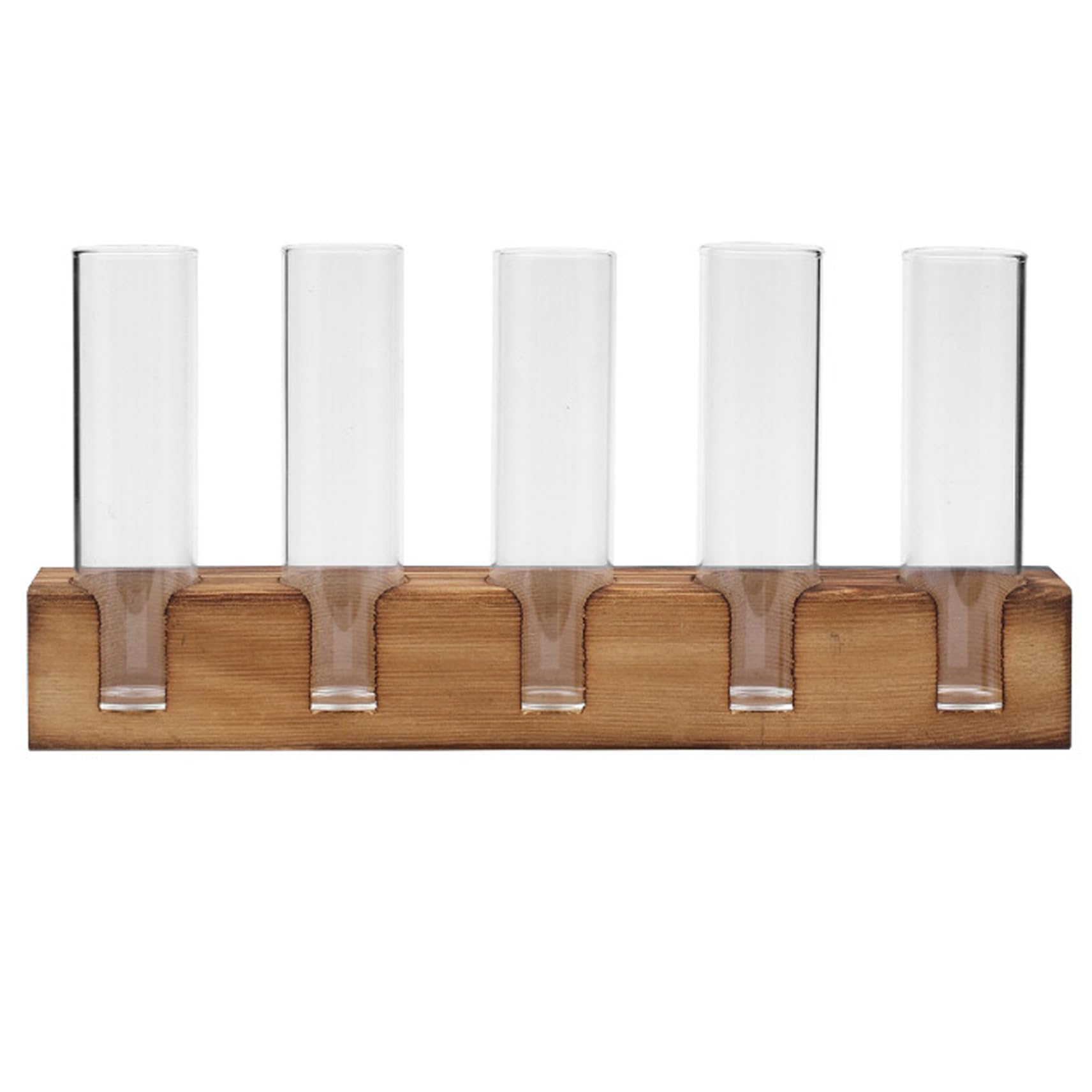 CAKEEYUM 5 Test Tubes for Plants with Modern Wooden Stand Propagation Station Hydroponic Glass Vase for Home Office Desk Decor