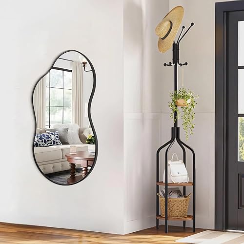 Miniatura 6 de JJUUYOU Irregular Wall Mirror Black Metal Framed Decorative Asymmetrical Bathroom Mirrors Large 20"x36" for Living Room Bedroom Entryway Hanging