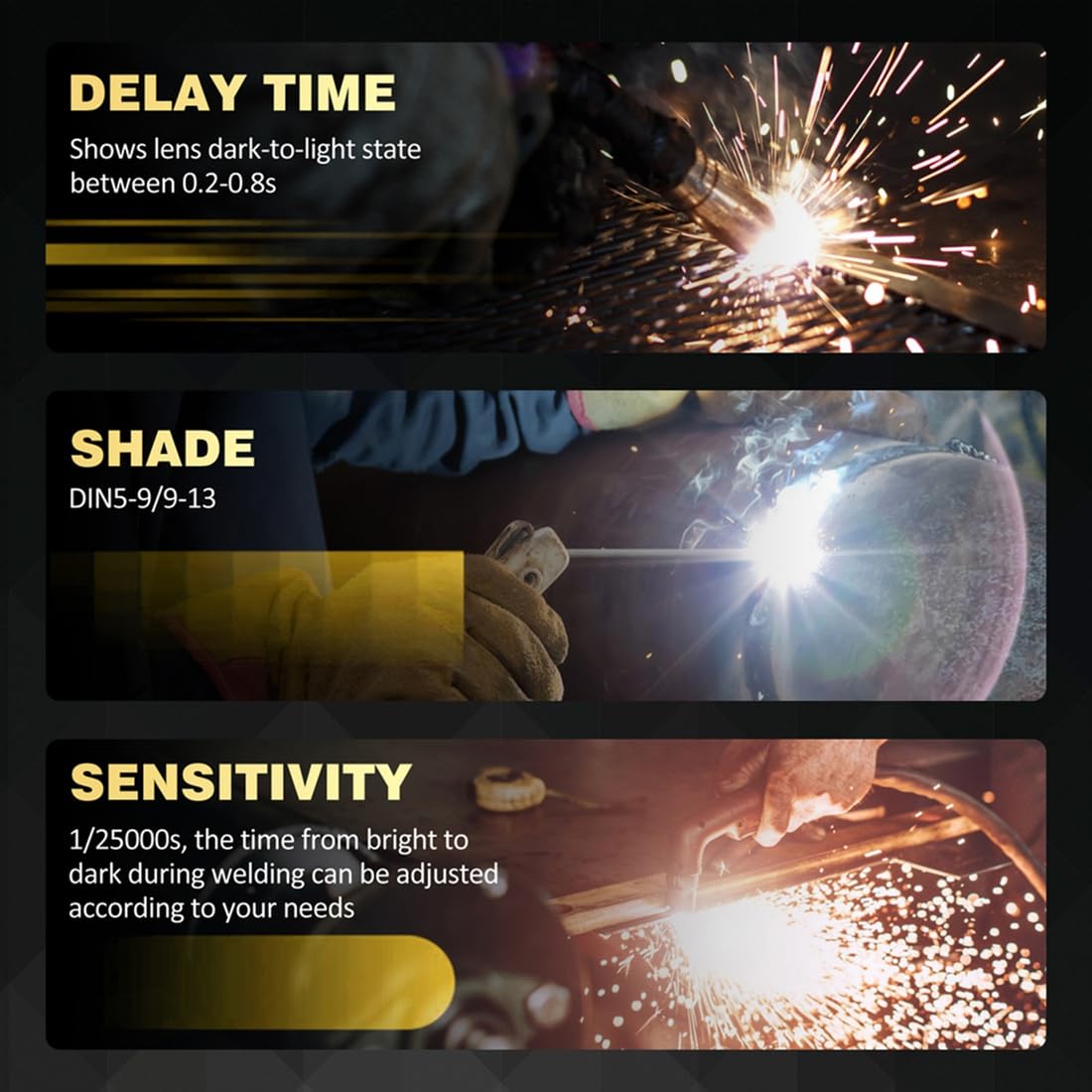 Máscara de Soldadura con Oscurecimiento Automático, Gran Pantalla y 4 Sensores para Soldadora MIG.
