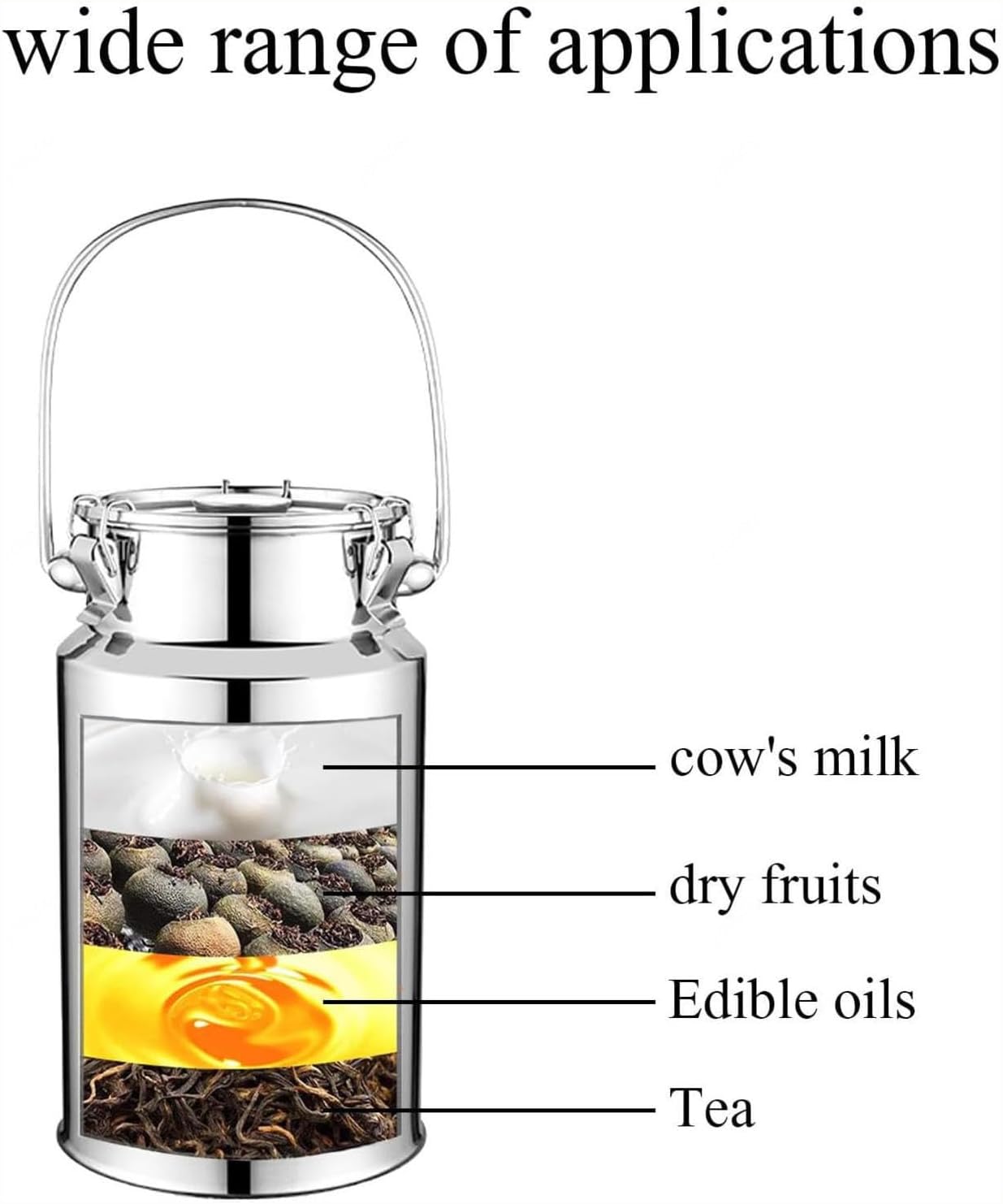can milk metal lid storage Wine Bucket Wine Pail Milk Can Jug for Water, Milk, Tea, Coffee Multiple capacities available,(10L/2.64Gal)