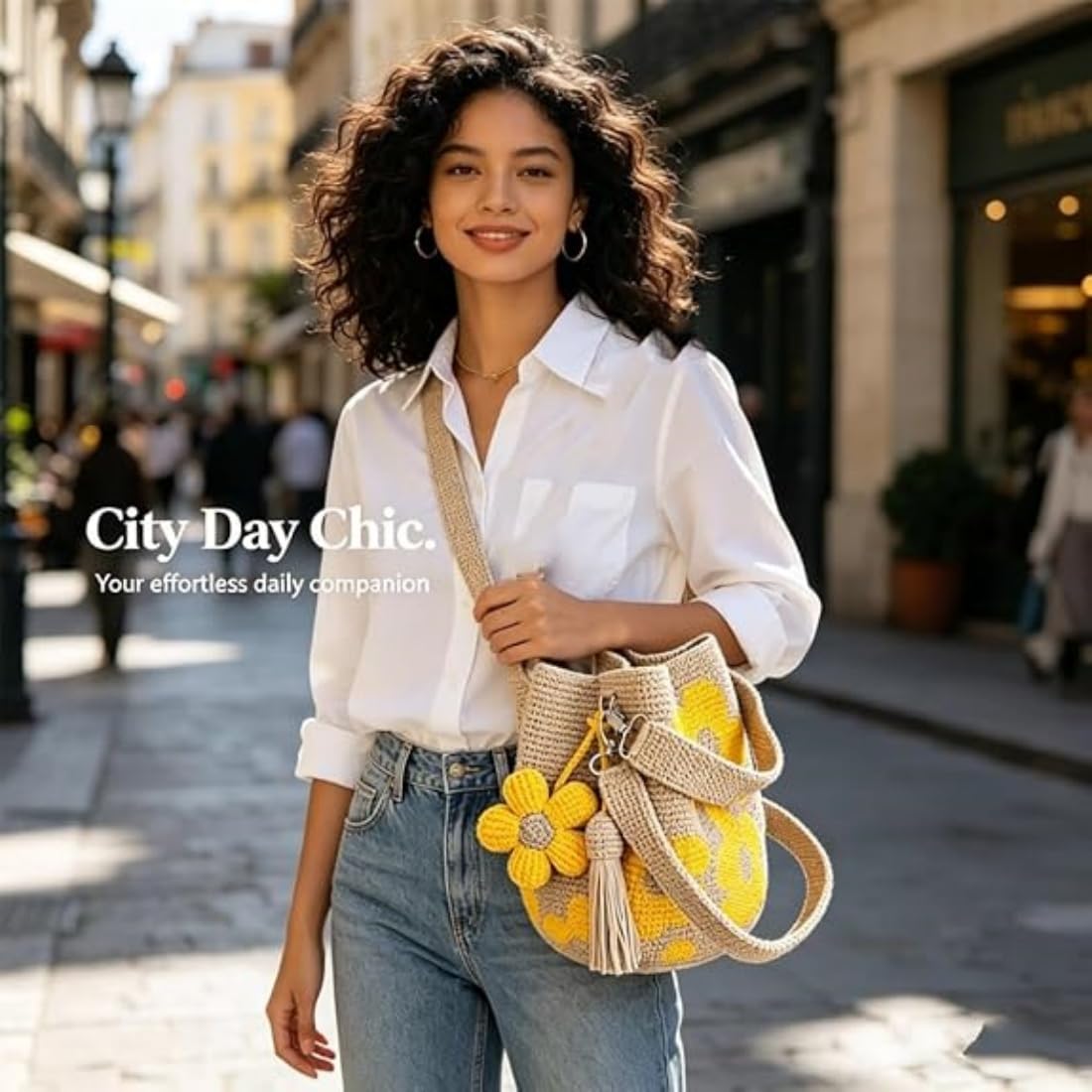 Set de 2 Bolsos de Flores de Ganchillo Hechos a Mano, Bolso de Hombro Boho de Punto con Borlas, Bolso Bandolera Tejido para Verano y Playa, 100% Algodón, Estilo Vintage