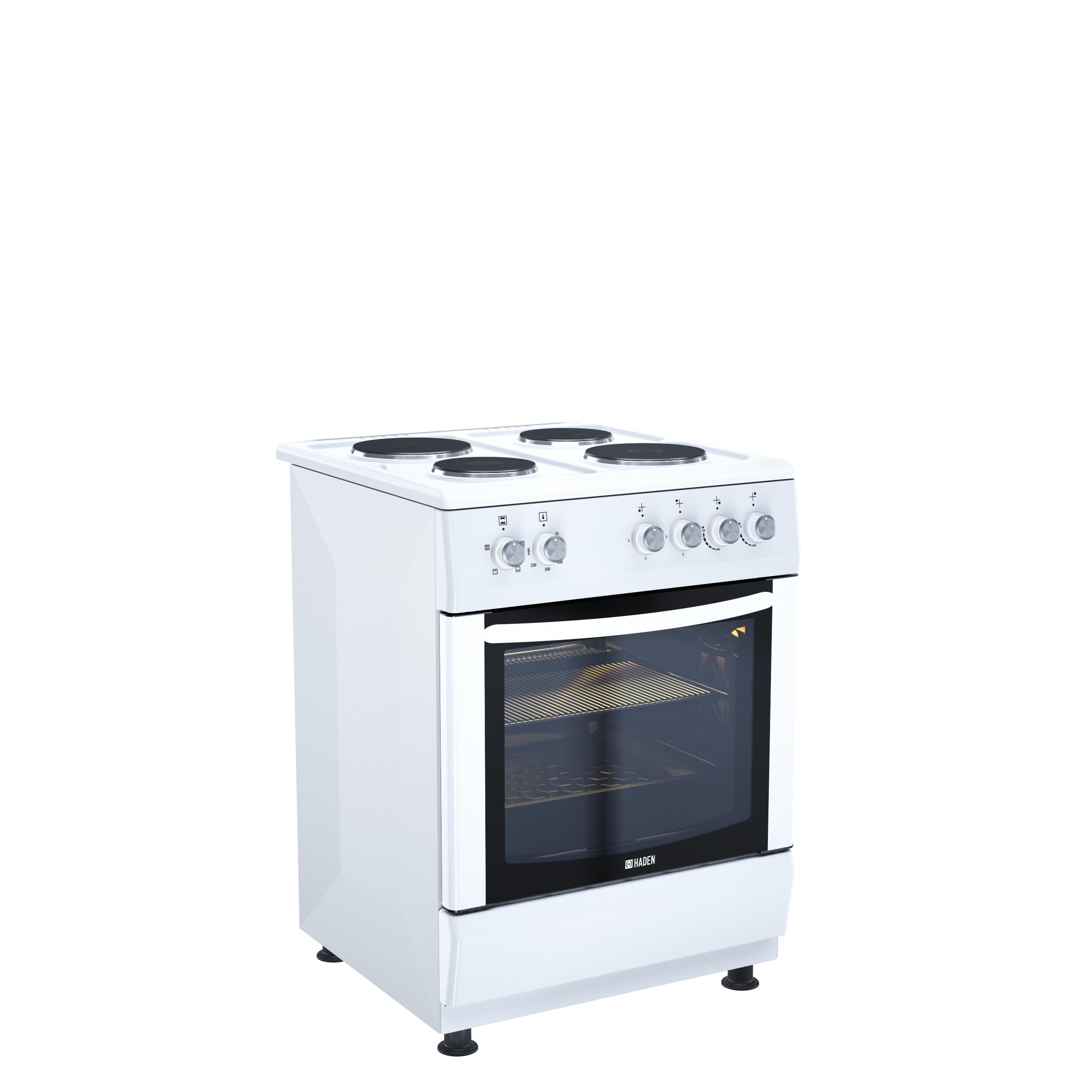 Haden HE61SW Electric Cooker, 60cm Freestanding, 65L Capacity, HE61SW, 4 Cooking Functions, White — view 2