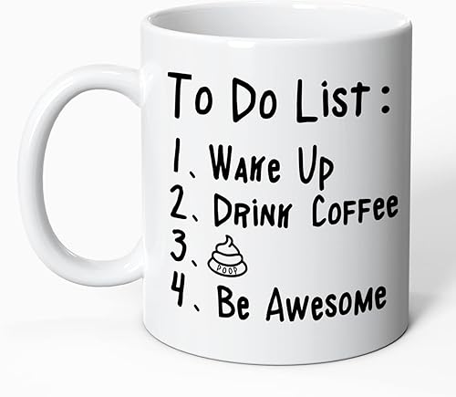 Loiyadn Taza divertida  Divertidas tazas de café con lista de tareas pendientes y caca, 11 onzas, tazas divertidas, regalos de broma, blanco,