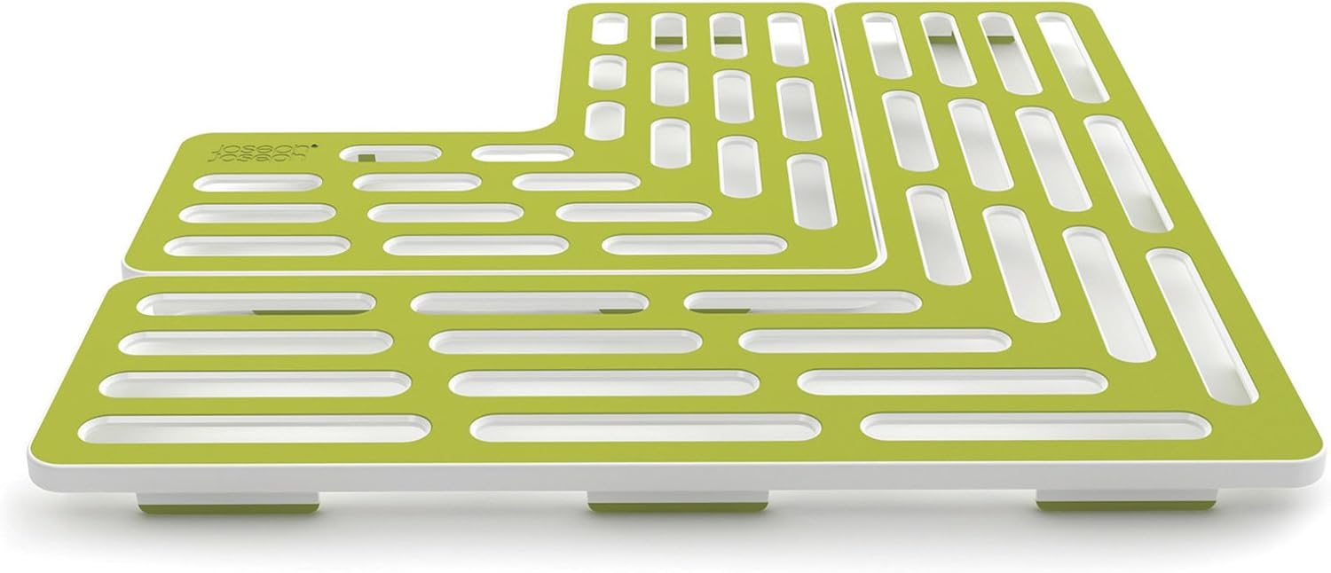 Joseph Joseph SinkSaver Adjustable Sink Protector Mat Two Grid Sections Fits Different Drain Positions Non-Slip, Green